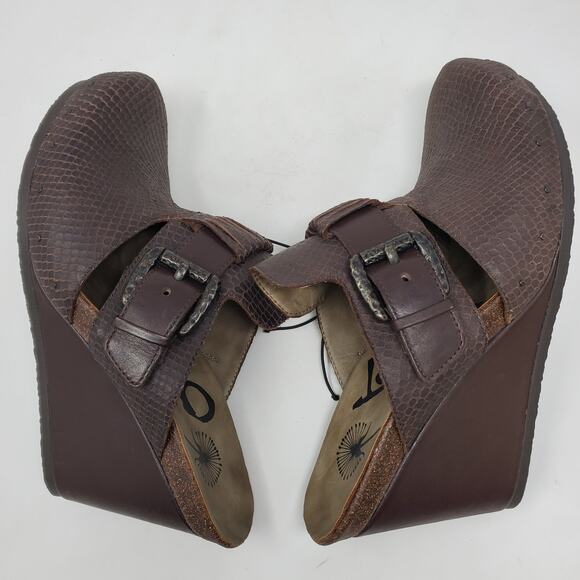 🤎 OTBT Rusk Brown Leather Buckle Wedge Mules 10 - Picture 6 of 13